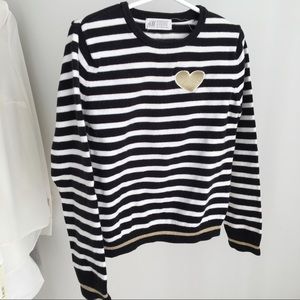 Black and White Stripes with Yellow Heart Sweater